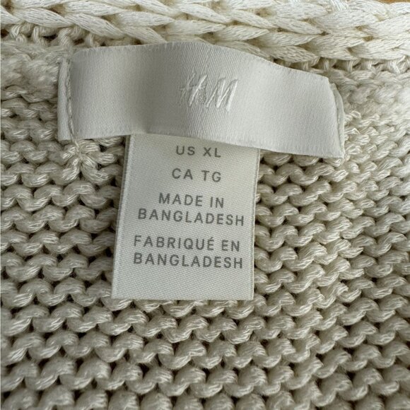 XL H&M Beige & Black Striped Knit V-Neck Sweater - Cozy, Casual Style - Picture 4 of 6